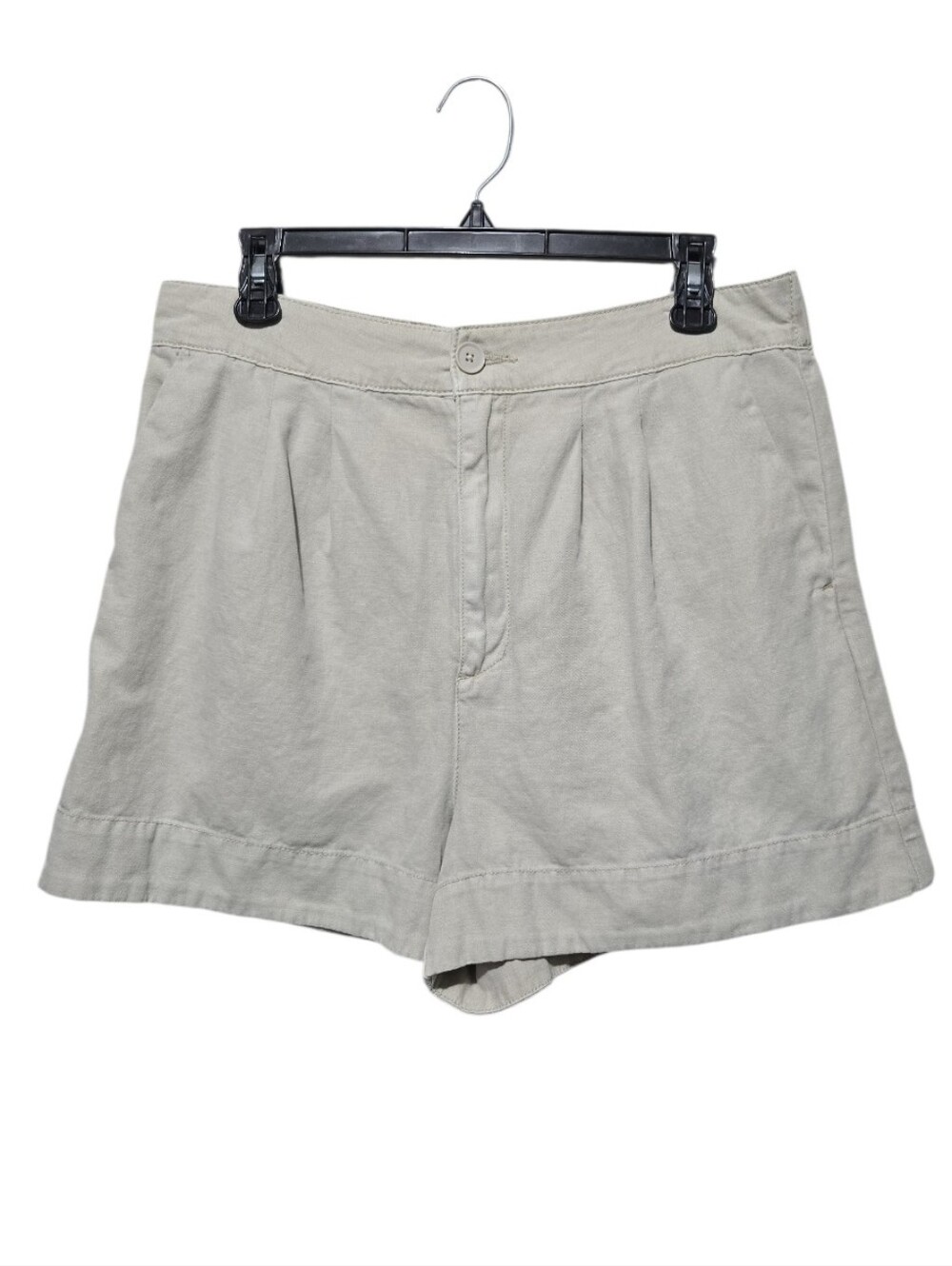 Joie "Rainy Day" Pleated High-Waisted Cotton Linen Shorts Beige Size Medium
